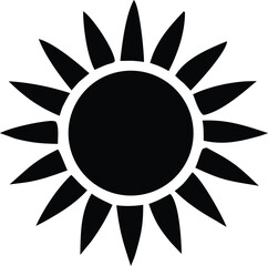 Poster - A stark black silhouette of a stylized sun with sharp pointed rays radiating outwards from a solid central circle