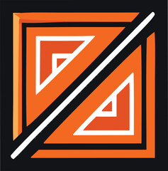 Poster - Abstract geometric design featuring concentric orange squares intersected by a bold diagonal line in black and white