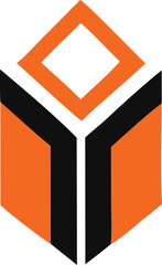 Poster - Abstract geometric cube logo design featuring orange and black panels with a white diamond shape at the top