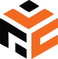 Poster - Modern geometric logo design featuring interlocking orange and black cubes forming abstract letters or symbols