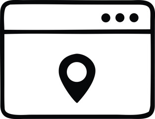 Fototapete - Simple line art icon of a web browser window displaying a black location pin marker