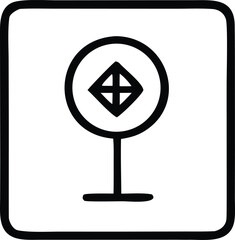Poster - Simple black and white icon of a target with a diamond shape and crosshairs on a stand