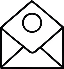 Poster - Simple outline icon of an open envelope with a circular seal or stamp representing communication and mail delivery