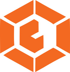 Poster - Modern hexagonal geometric logo design featuring a stylized letter g in vibrant orange and white