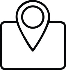 Poster - Simple hand drawn outline of a location pin marker centered on a rectangular map element for navigation and geolocation