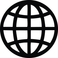 Aufkleber - A stark black and white graphic icon representing the earth with a grid of lines symbolizing global connectivity and the internet