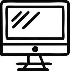 Fototapete - A simple hand drawn black and white sketch of a modern desktop computer monitor with a stand and a circular power button