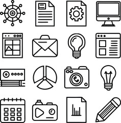 Fototapete - A collection of modern flat design icons representing various business concepts and digital tools for web and app interfaces