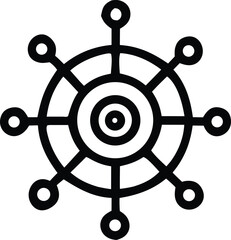 Poster - Abstract circular geometric symbol featuring concentric rings and radiating spokes with small circles at the end