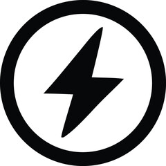 Fototapete - Bold black lightning bolt symbol encased within a thick circular outline on a clean white background representing power and energy