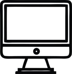 Fototapete - A simple black and white line art illustration of a modern computer monitor with a blank screen and a stand