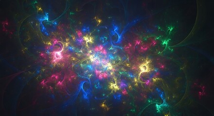 Poster - Vibrant Fractal Galaxy: A Cosmic Dance of Colors and Light in Abstract Space