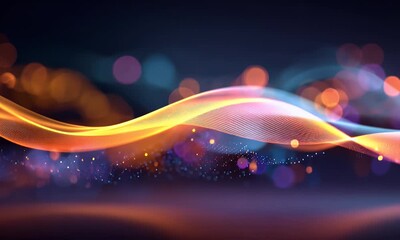 Poster - 
Abstract digital technology background with colorful glowing lines and mesh network grid on a dark blue backdrop, 