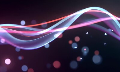 Poster - 
Abstract digital technology background with colorful glowing lines and mesh network grid on a dark blue backdrop, 