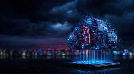 Aufkleber - This stunning image illustrates a cloud with integrated security locks, symbolizing the importance of safeguarding data in the digital era through advanced technology and cybersecurity measures.