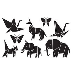 Aufkleber - A collection of black origami animals and insects including cranes elephants and butterflies on white