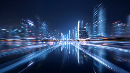 Wall Mural - 3d rendering of warp speed in hyper loop with blur light from buildings' lights in mega city at nigh