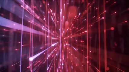 Poster - 抽象的な赤と紫の光線と粒子背景のデジタルネットワークデザイン