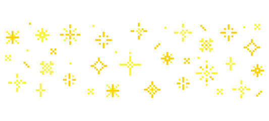 Wall Mural - 8 bit pixel sparkle border in retro style stars and crystals for games UI retro designs or web Minimalist 90s Y2K pixel star collection.Firework burst, space decoration. 