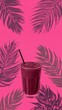 © Borasca - Vibrant berry smoothie with tropical leaf background  trendy pink aesthetic