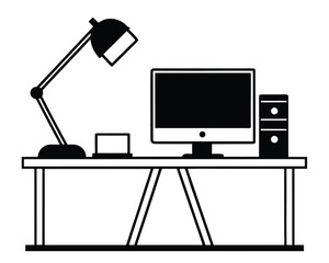 Fototapete - A black and white desk with computer isolated on white background Ai Generated