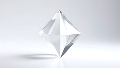 Fototapete - Crystal clear diamond shape on a white background with soft light and shadow