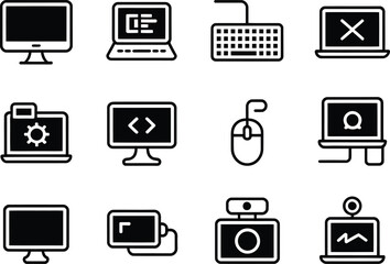 Fototapete - Collection of computer and technology icons representing hardware and software