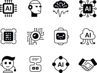 Poster - Collection of stylized icons representing artificial intelligence and technology concepts