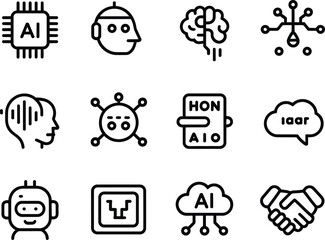 Fototapete - Collection of ai and technology icons representing artificial intelligence concepts