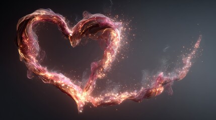 Poster - Abstract heart shape formed by pink smoke with sparkles on dark background. Use it for Valentine's day, love themes, or romantic presentations.