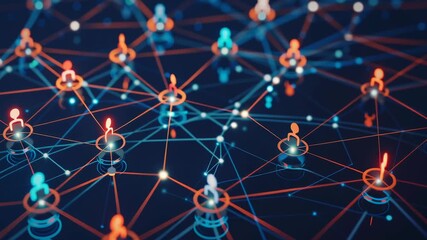 Fototapete - A group of people are connected by a web of lines. The people are in different colors and sizes