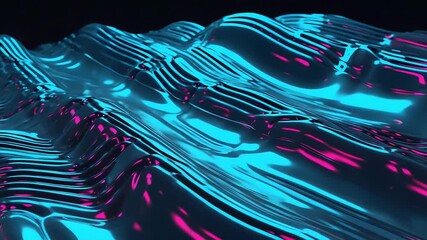 Abstract waves background animation loop glowing neon lights stylish modern design visual motion art. Neon waves on glossy digital surface. Futuristic abstract wave technology art