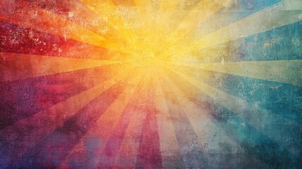 Poster - Abstract colorful sunburst background with grunge texture.