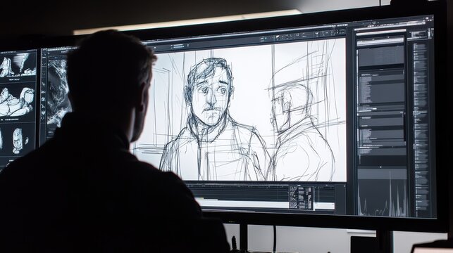 Animation Production Preview with Digital Sketch Art Process
