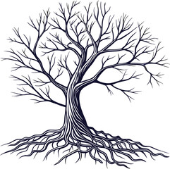 Aufkleber - tree with roots silhouette vector illustration of nature and branches
