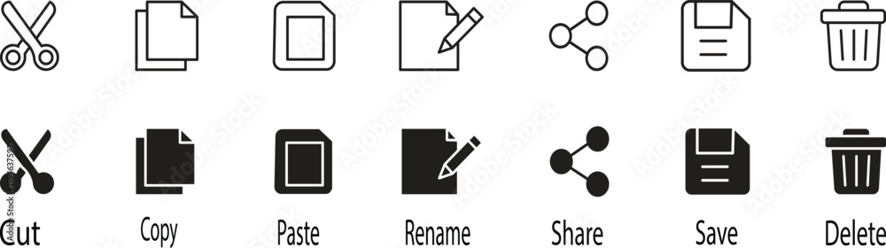 Image vectorielle Stock Cut, copy, paste, rename, share, save and ...