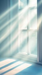 Aufkleber - Sunlight filtering shadow window blinds casting geometric shadows across minimalist interior wall, creating stark light through and pattern