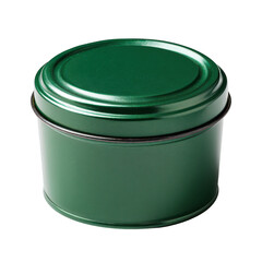 Poster - Green Round Tin Can Isolated on White Background, Storage Container Mockup