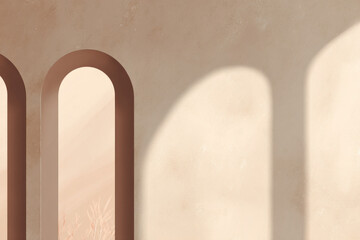 Aufkleber - Minimalist beige background with calm atmosphere, featuring boho arches and soft natural light casting gentle shadows on textured wall, evoking peaceful and serene mood