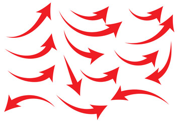 Leinwandbilder - Red ,black Curved arrow set. Curved Arrows sign. Set of curved arrows isolated on white background. arrow twisted in various directions. Collection of pointers. Vector illustration