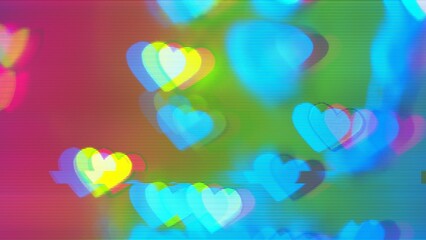 Wall Mural - vibrant neon heart pattern with holographic glow, rainbow colors. y2k, 2000s style, digital art, fun