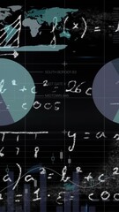 Poster - Animation of mathematical equation and infographic interface over map against black background
