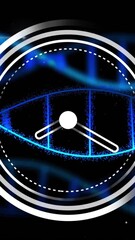 Poster - Animation of moving clock over dna strands on black background