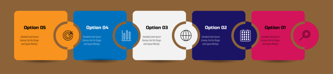 Fototapete - Timeline infographic design element and number options, business concept with 5 steps – Vector business template for presentation–Modern vector for workflow layout, diagram, annual report, web design