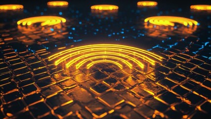 Poster - Futuristic Neon Patterns on a Textured Surface with Bright Lights
