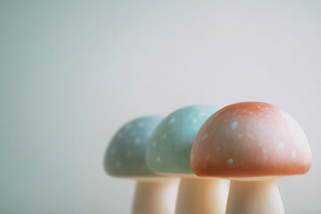Aufkleber - Pastel mushroom figurine earth tone calm background soft focus minimal style whimsical decor playful mood gentle light dreamy atmosphere modern aesthetic