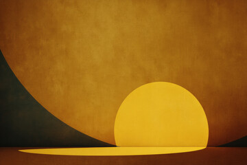 Aufkleber - Minimalist abstract art with large yellow circle, textured background, geometric shapes, and warm color palette creates calm, modern, and serene atmosphere for contemporary interior design