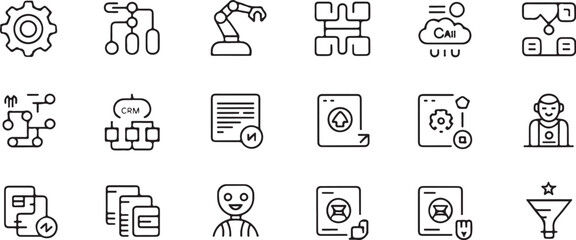 Fototapete - Simple line icon set with business technology and security symbols on white background for web design and applications