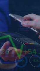 Poster - Animation of financial data processing over diverse people paying with smartphone