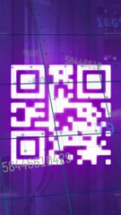 Poster - Animation of changing numbers over neon qr code and data processing against computer server room
